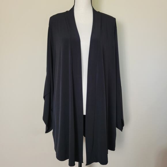 Lane Bryant Sz 18/20 long Cardigan Jacket Jersey Open Unique Long Sleeve Black - Picture 1 of 14